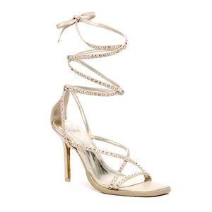 JLO Gardina Strappy Lace Up Heel Light Gold Champagne